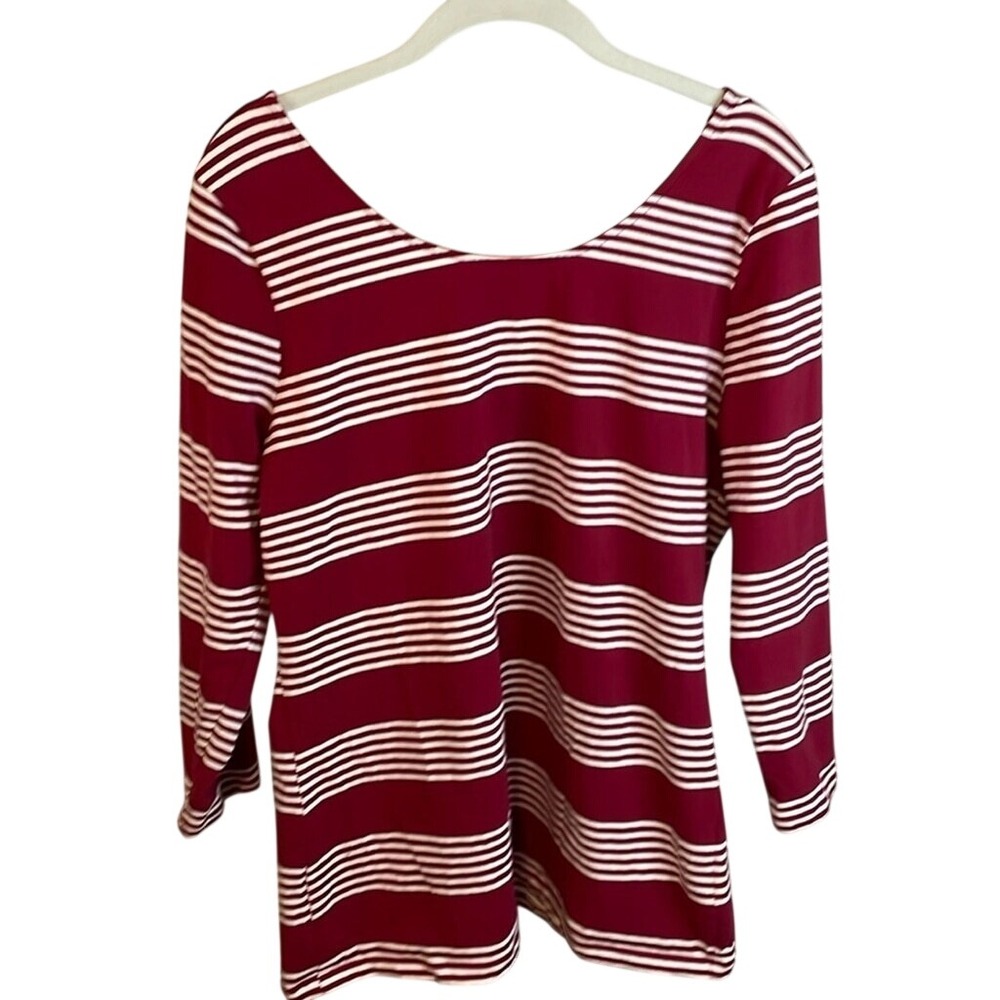 Forever 21 Plus Burgundy White Striped Scoop Neck‎ 3/4 Sleeve Top 2X